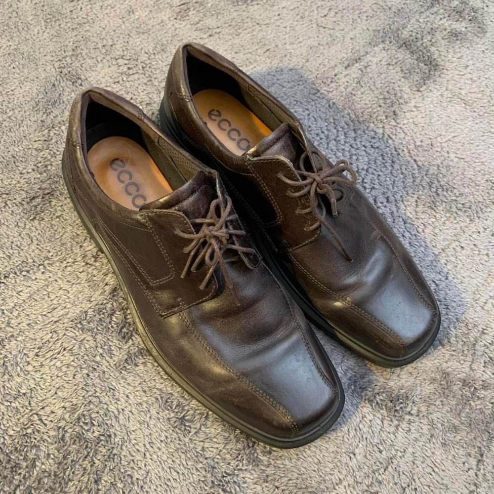 Ecco Square toe Brown Leather Lace Up Oxford dress‎ shoes